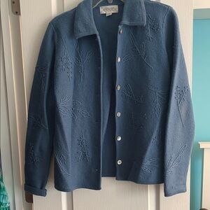 Casual Corner Annex Blue Embroidered boiled wool jacket  Women's Blazer